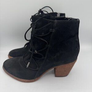 Sam Edelman Millard Lace-Up Black Suede Heeled Ankle Boots Size 7
